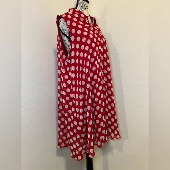 Red Polka Dot Button-Up Dress w Pockets - Picture 3 of 14